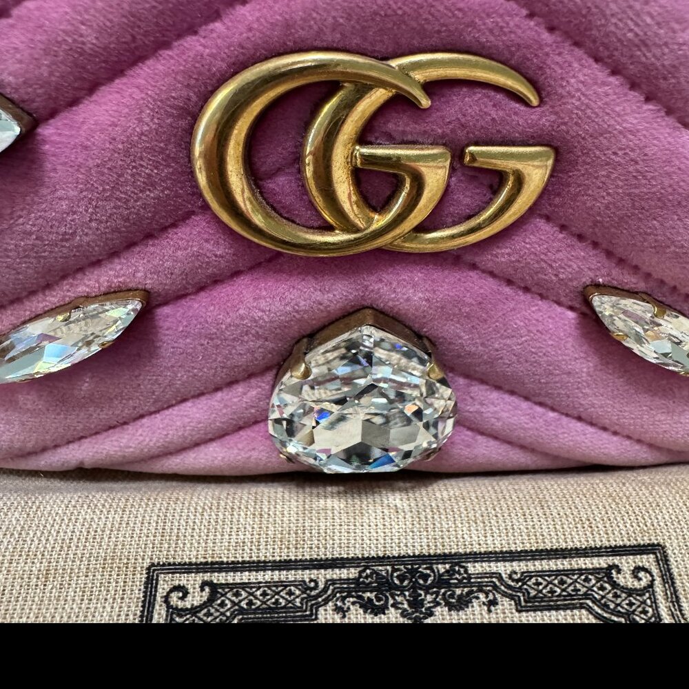 Gucci Velvet Marquise Crystal Mini GG Marmont Shoulder Bag - Picture 13 of 16